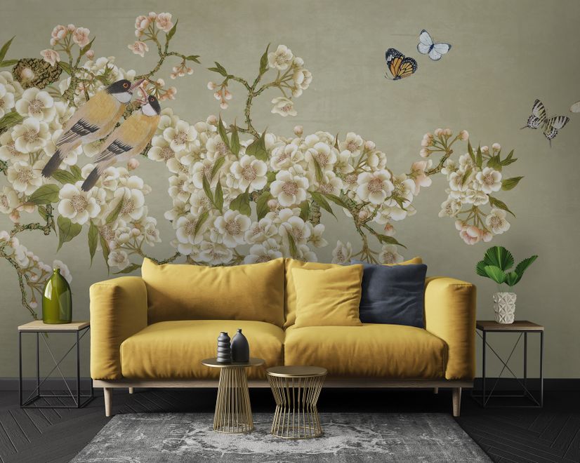 Cream Begonia Blossom Floral Art Wallpaper Mural