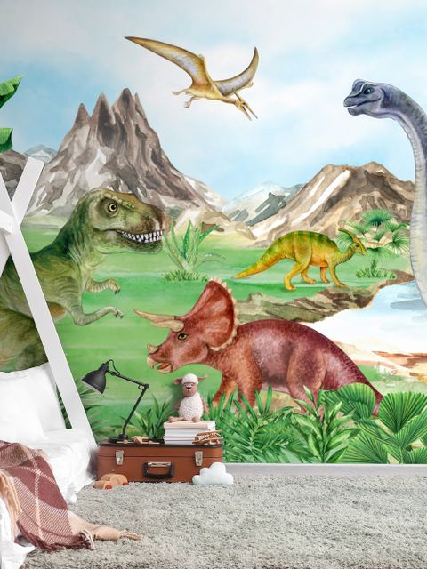 Papier peint panoramique des dinosaures préhistoriques pour les enfants