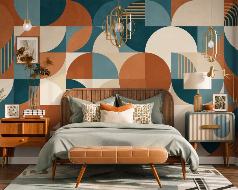 Retro Abstract Geometric Shapes Wallpaper Mural