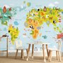 Papier peint panoramique pour enfants - Carte du monde avec animaux