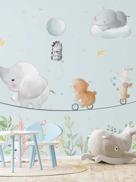 Cute Flying Animals with Funny Circus Wallpaper Mural