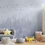 Monochrome Night Forest and Birds Wallpaper Mural