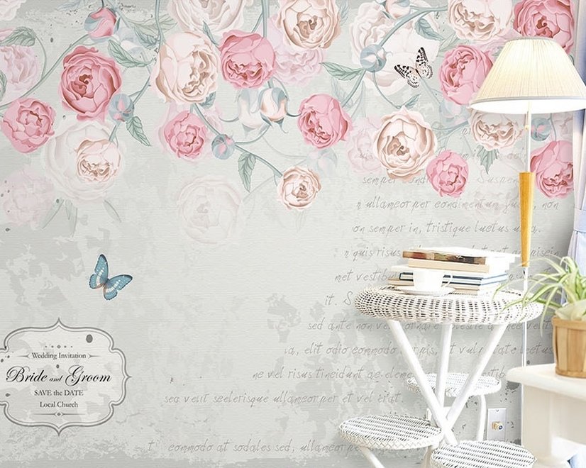 Pink Victorian Vine Flower Wallpaper Mural