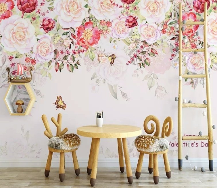 Pink Flowers and Butterflies Wallpaper Mural