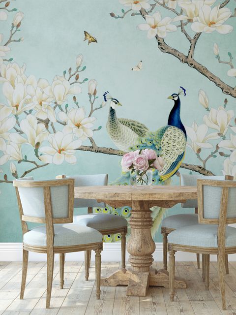 Peacock with Magnolia Blossom Wallpaper Mural
