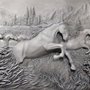 3D Embossed Look Cement Angel Horses Wallpaper Mural