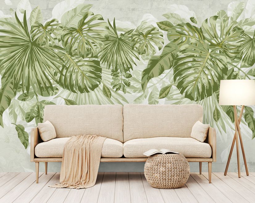 Watercolor Tropical Leaves Wallpaper Mural