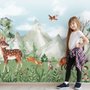 Niedliche Waldtiere mit Kinder-Berglandschaft Fototapete
