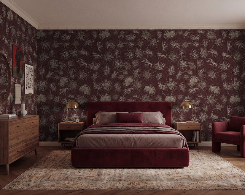 Tropical Palm Leaf and Birds Wallpaper Mural