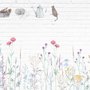 Aquarell Bunte Blumen mit Weißer Ziegelwand Fototapete