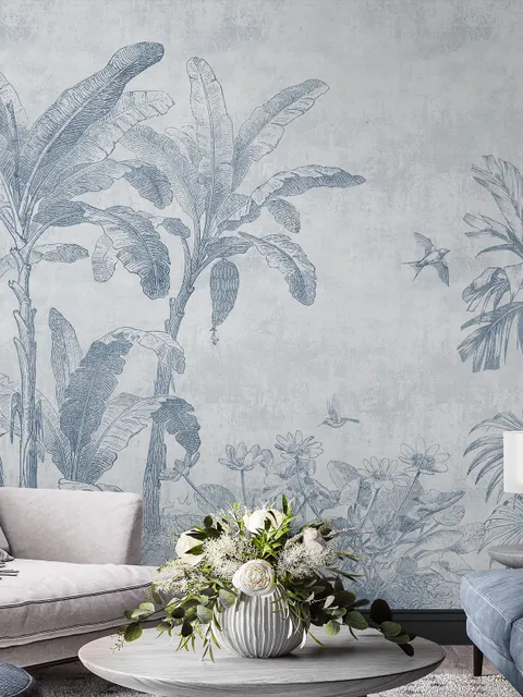 Monochrome Antique Jungle Landscape Wallpaper Mural