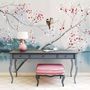 Watercolor Lake Landscape with Birds Wallpaper Mural