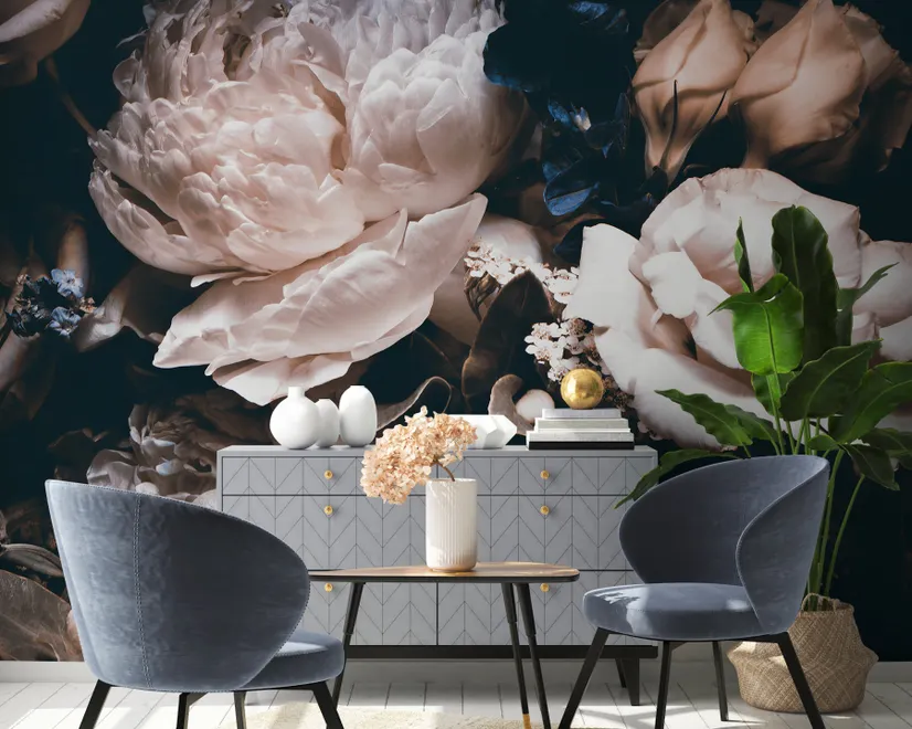 Dark Floral Peony Bouquet Wallpaper Mural