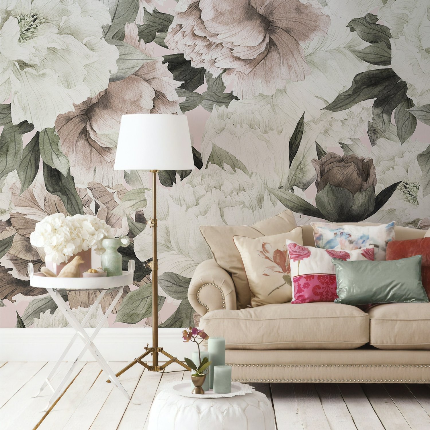 Dutch Pink Peony Floral Wallpaper Mural - Peel and Stick