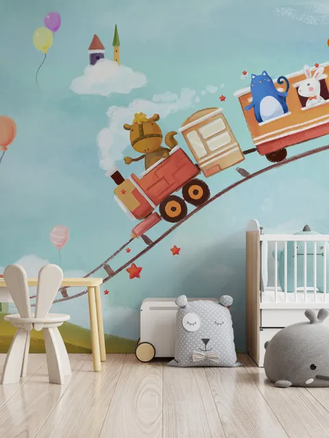 Cartoon Animals in the Amusement Park Wallpaper Mural