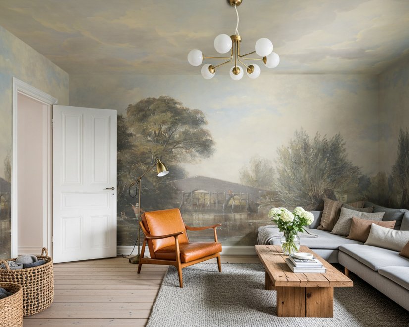 Rustic Riverside Landscape Wallpaper Mural