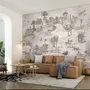 Vintage Monochrome Jouy Style Landscape Wallpaper Mural