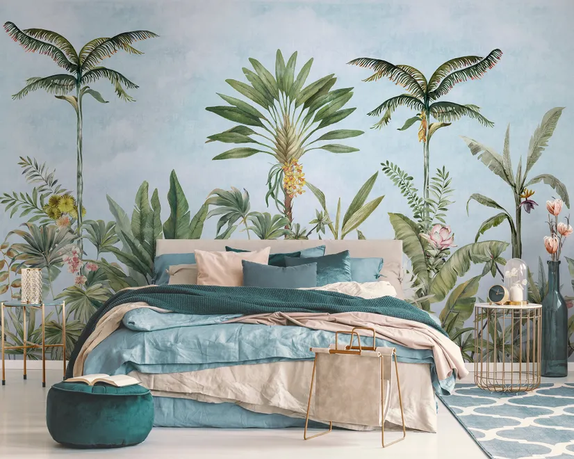 Watercolor Pink Tropical Chinoiserie Wallpaper Mural
