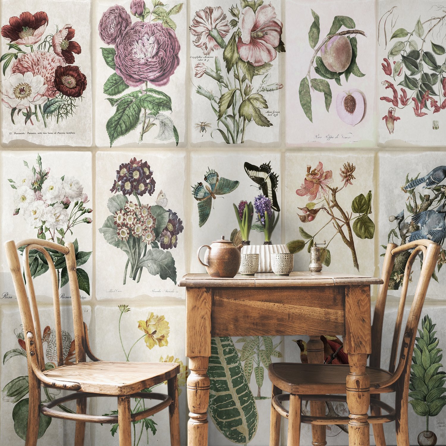 Vintage Blumen Keramik-Kunst Fototapete - Selbstklebende