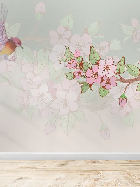 Papier peint panoramique fleurs de bégonia rose aquarelle