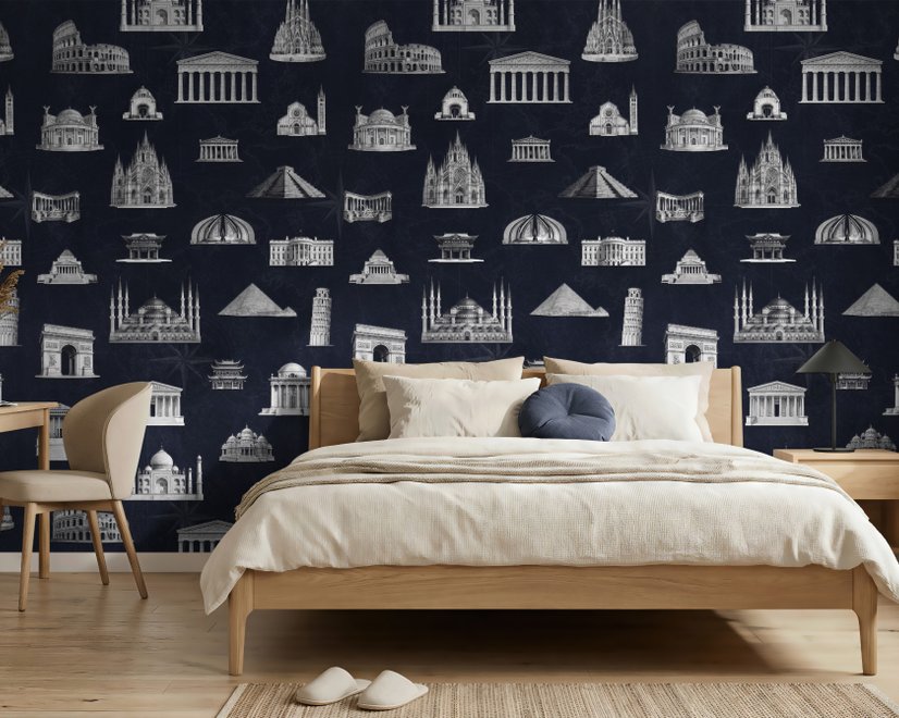 Vintage World Architecture Sketch Wallpaper Mural