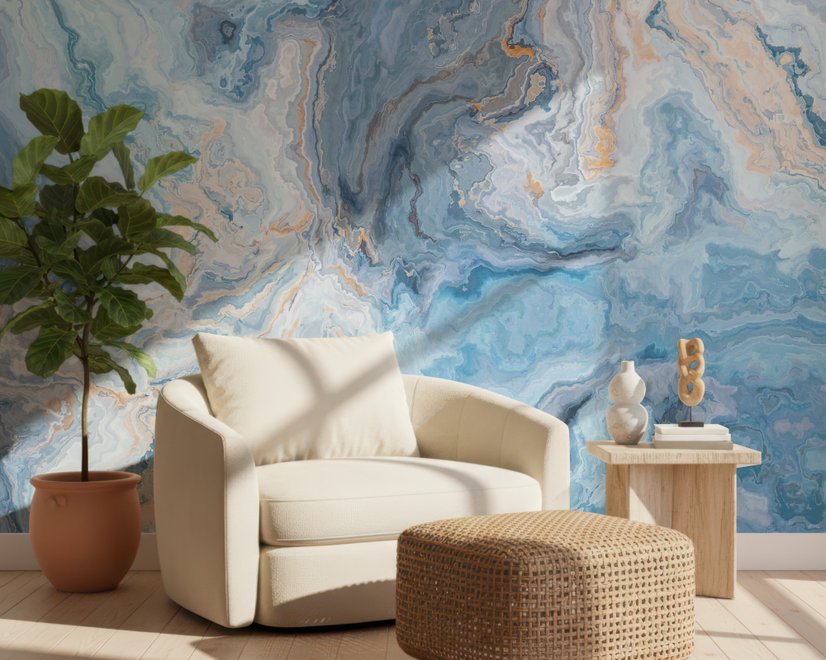 Papier peint panoramique à motifs de vagues turquoises