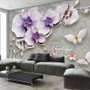 Papier peint panoramique orchidées violettes effet relief 3D