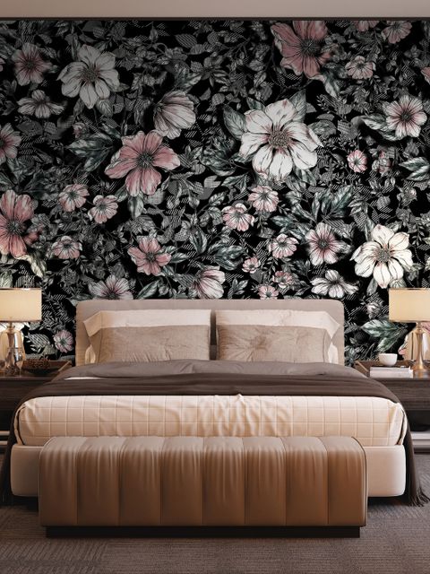 Dark Floral with White Daisy Wallpaper Mural