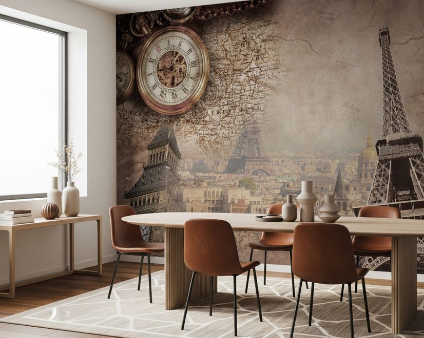 Vintage Eiffel Tower City Landscape Wallpaper Mural