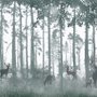 Dunkler Nebelwald mit Geweihter Hirsch Fototapete