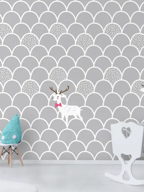 Papier peint panoramique motif écailles grises cerf blanc enfants