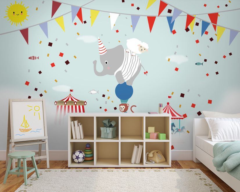 Colorful Circus with Animals Wallpaper Mural