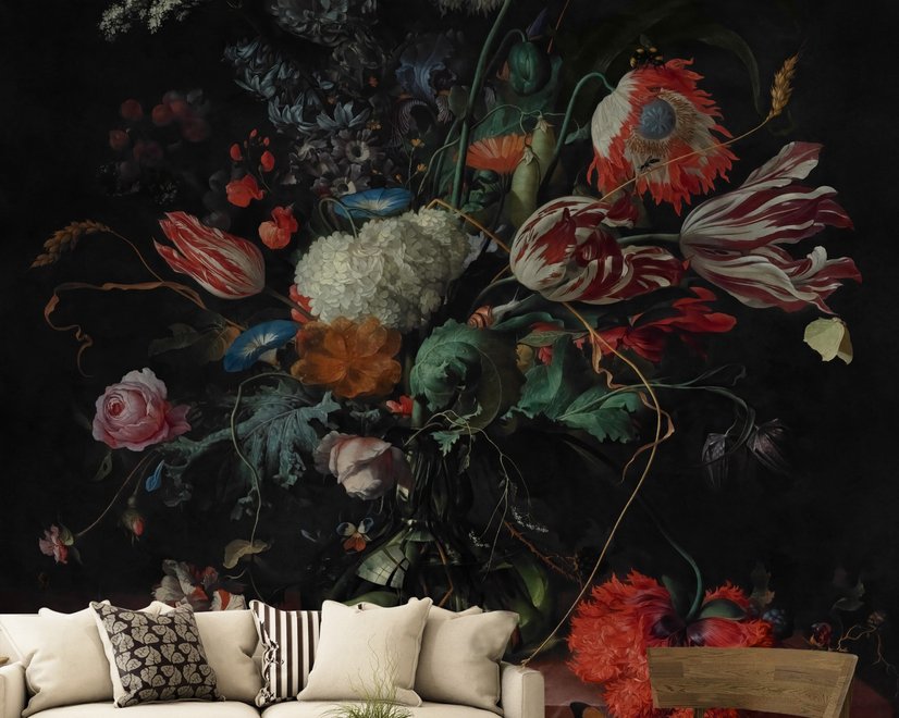 Dark Floral Bouqet with Tulips and Roses Wallpaper Mural