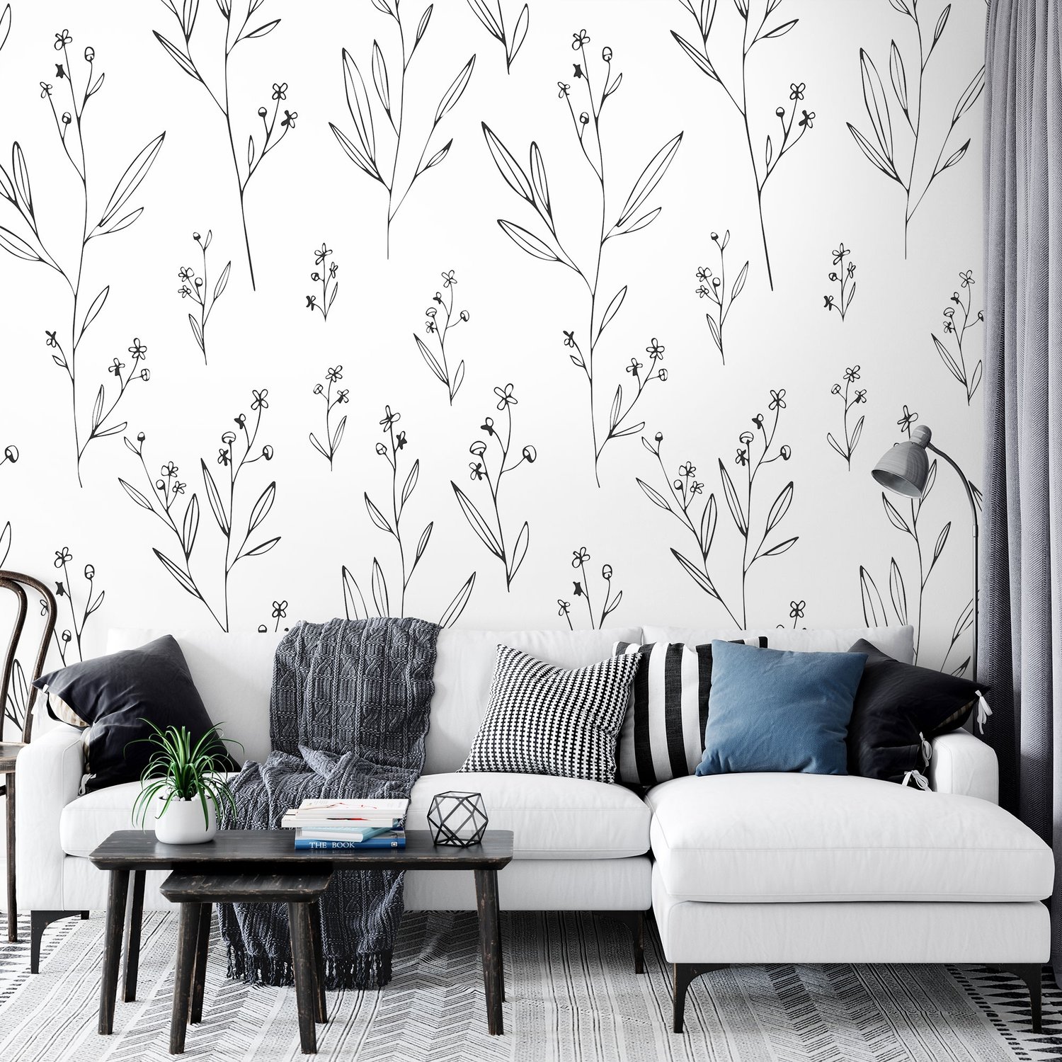Minimal and Modern Field Plants Art Wallpaper Mural - Peel and Stick