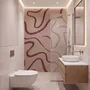 Burgundy-red looping contour lines on blush cream pink wallpaper mural