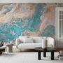 Turquoise Brown Wave Brush Wallpaper Mural