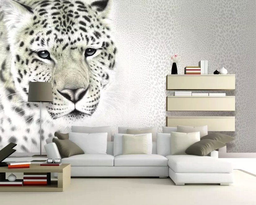 Papier peint panoramique tigre monochrome effet 3D