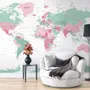 Pink and Green Political World Map Wallpaper Mural