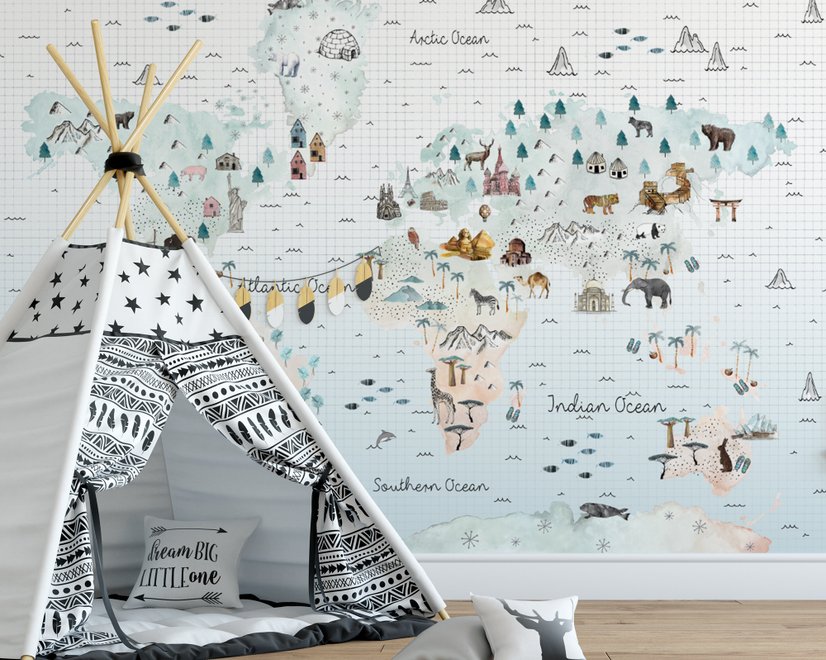 Papier peint panoramique pour enfants avec petits animaux