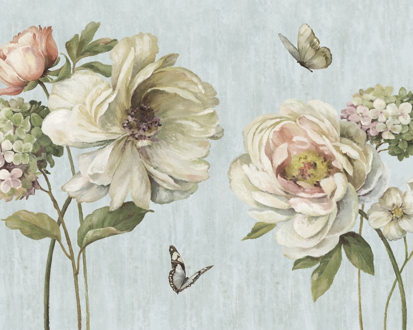 Papier peint panoramique vintage avec pivoines