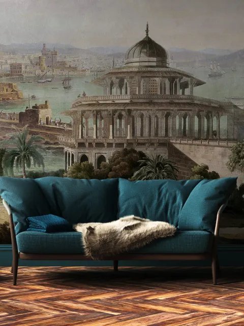 Old City Landscape with Castle Historical Wallpaper Mural