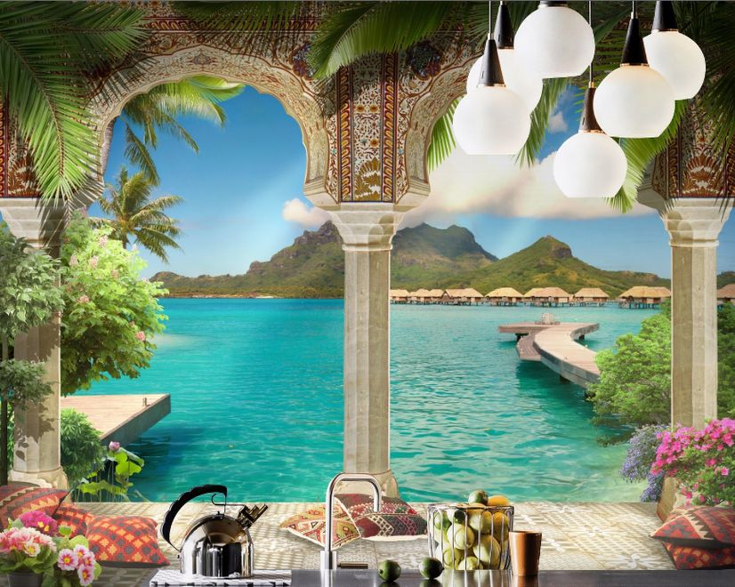 3D Look Sea Landscape with Lux Arabian Arches Wallpaper Mural
