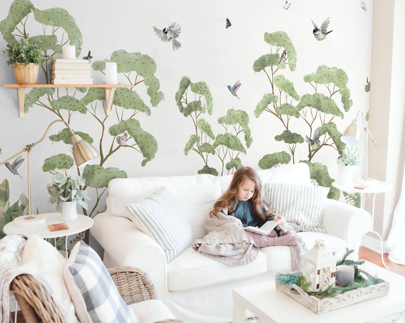 Kids Tropical Forest with Cute Rabbits Wallpaper Mural