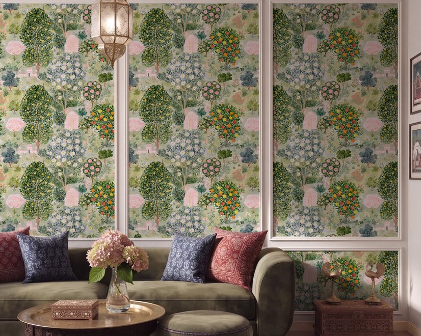 Watercolor Citrus Trees and Floral Brach Wallpaper Mural