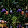 Papier peint fleurs violettes foncées papillons