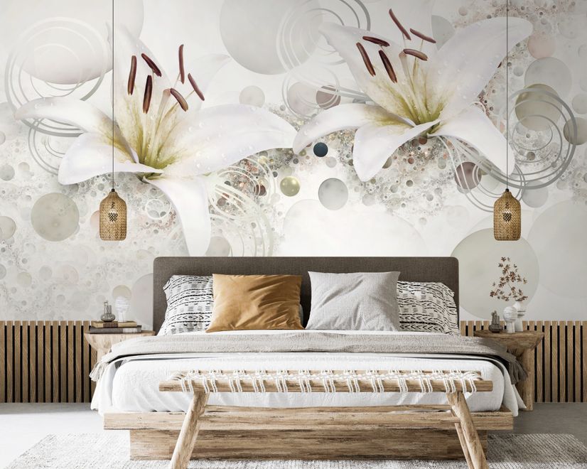 White Lily Floral Wallpaper Mural