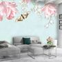 Pink Floral and Yellow Butterfly Wallpaper Mural
