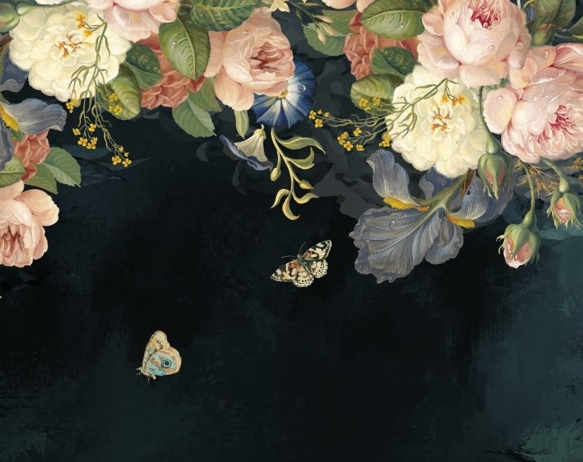 Vintage Oil Painting Dark Roses Wallpaper Mural