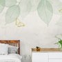 Papier peint nervures de feuilles avec petit motif de forêt