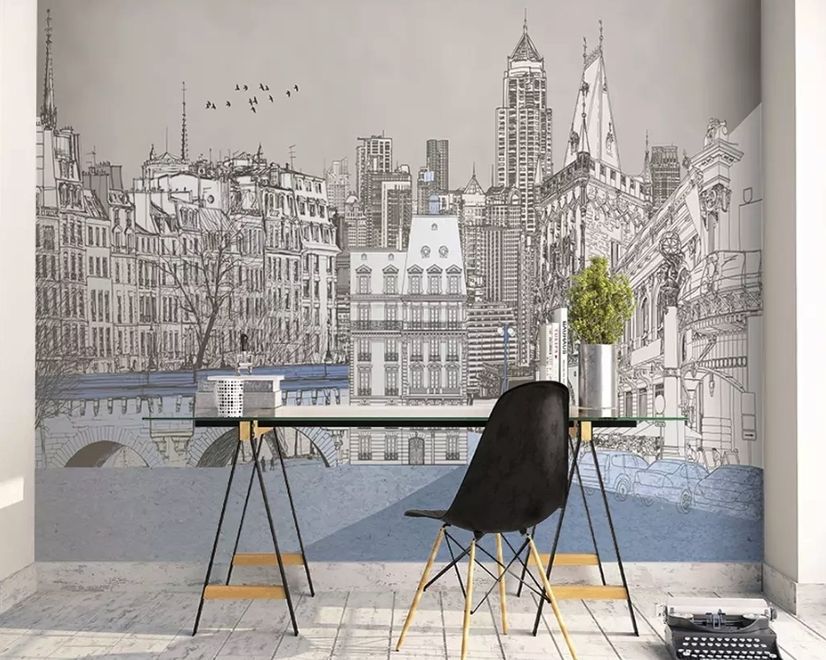 London Charcoal Drawing City Wallpaper Mural